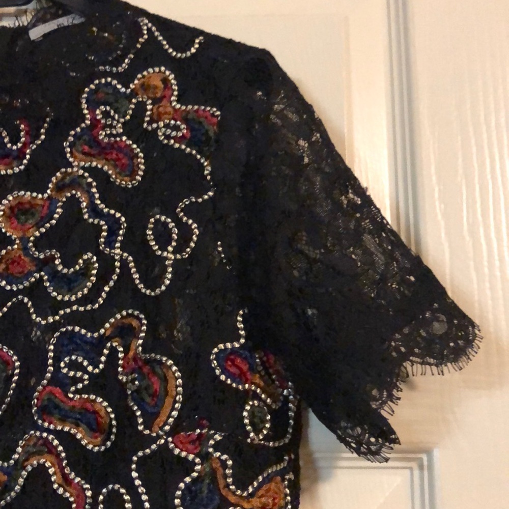 Zara Embroidered Lace and Velvet Top - Picture 4 of 8